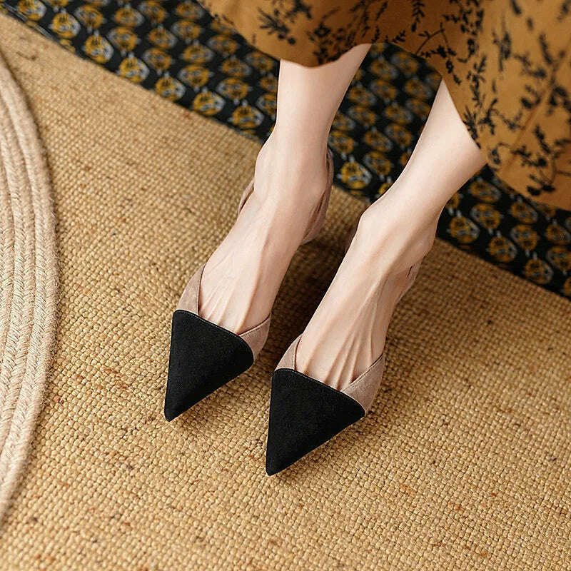 KIMLUD, FEDONAS Women Sandals Mixed Colors Kid Suede Leather Thin Heels Pointed Toe Pumps Shoes Woman Wedding Party Prom Fashion Elegant, KIMLUD Womens Clothes