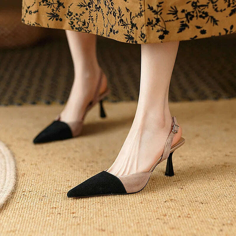 KIMLUD, FEDONAS Women Sandals Mixed Colors Kid Suede Leather Thin Heels Pointed Toe Pumps Shoes Woman Wedding Party Prom Fashion Elegant, KIMLUD Womens Clothes