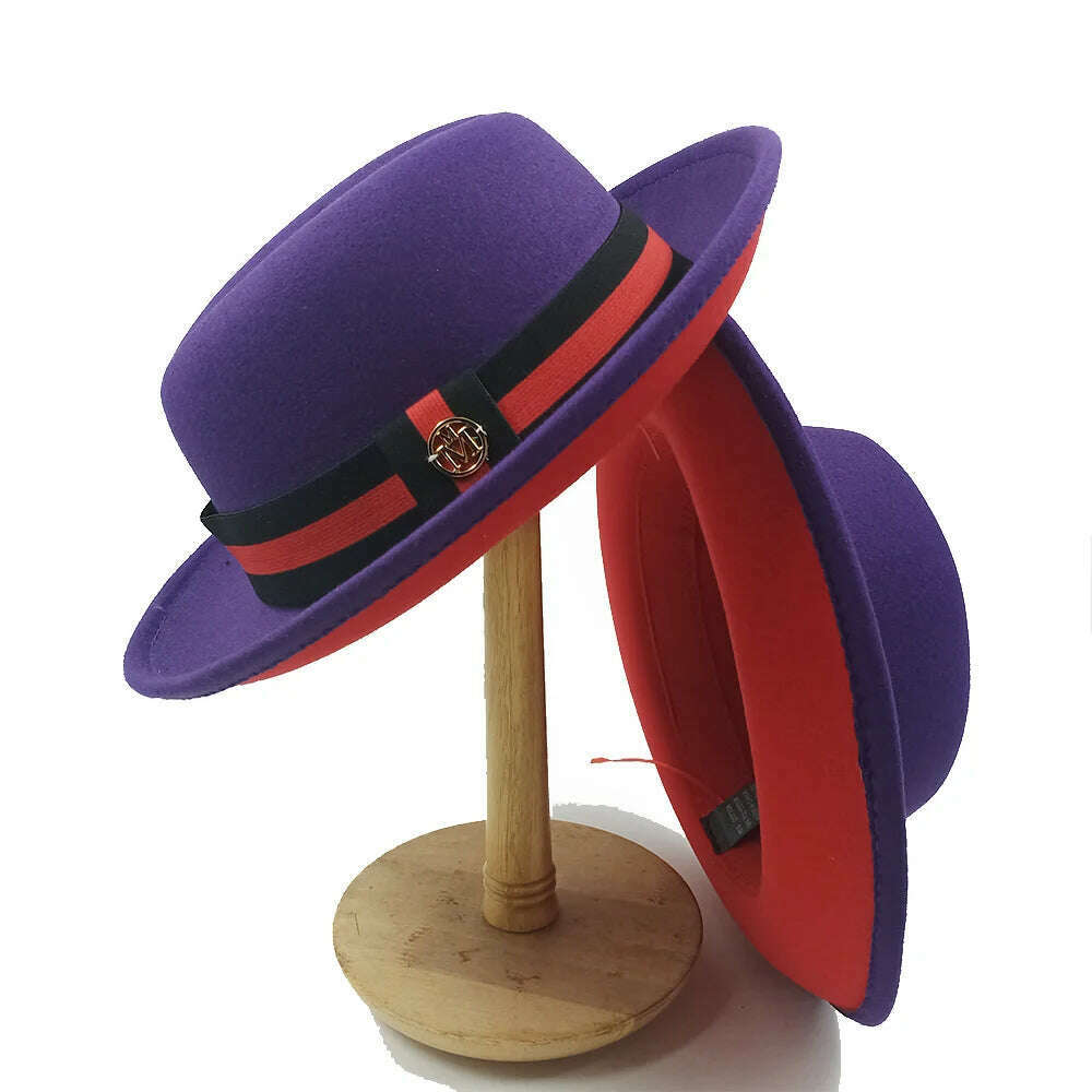KIMLUD, Fedoras Hat For Men Jazz Hats Women&#39;s Hat Double-sided Color Cap Feather Accessories Cowboy Hat With Upturned Brim Wholesale, 48 / China / 56-58cm, KIMLUD APPAREL - Womens Clothes