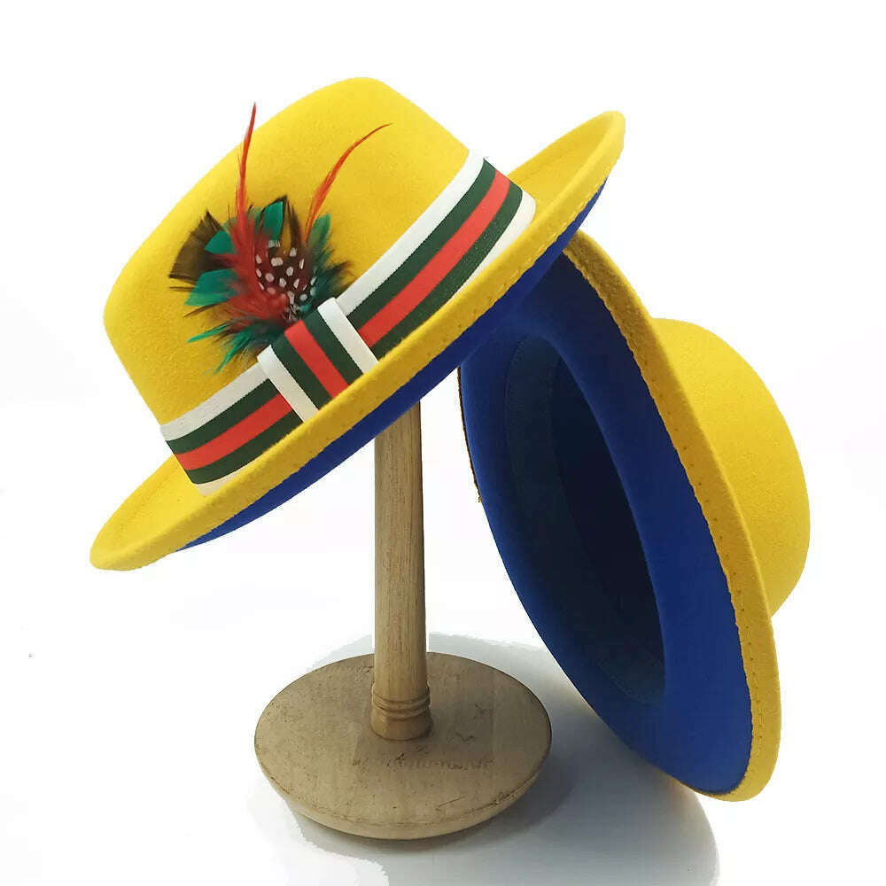 KIMLUD, Fedoras Hat For Men Jazz Hats Women&#39;s Hat Double-sided Color Cap Feather Accessories Cowboy Hat With Upturned Brim Wholesale, 08 / China / 56-58cm, KIMLUD APPAREL - Womens Clothes
