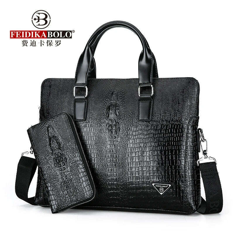 KIMLUD, FEIDIKABOLO Crocodile Men's Briefcase Luxury Black Men Handbags Messenger Bags PU Leather Man Bags Business Casual Shoulder Bag, KIMLUD Women's Clothes