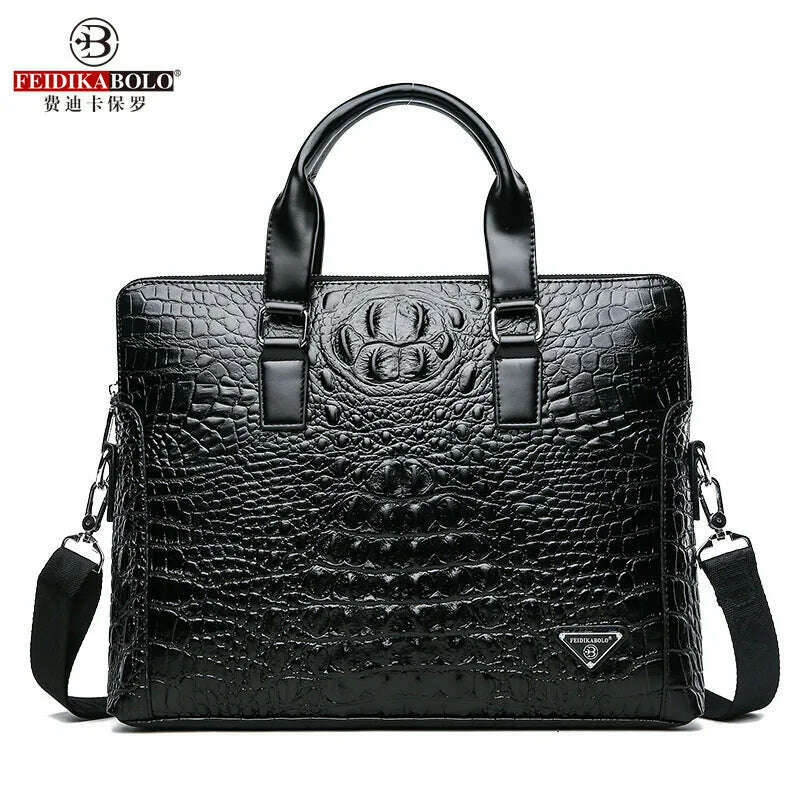 KIMLUD, FEIDIKABOLO Crocodile Men's Briefcase Luxury Black Men Handbags Messenger Bags PU Leather Man Bags Business Casual Shoulder Bag, Style One, KIMLUD Womens Clothes