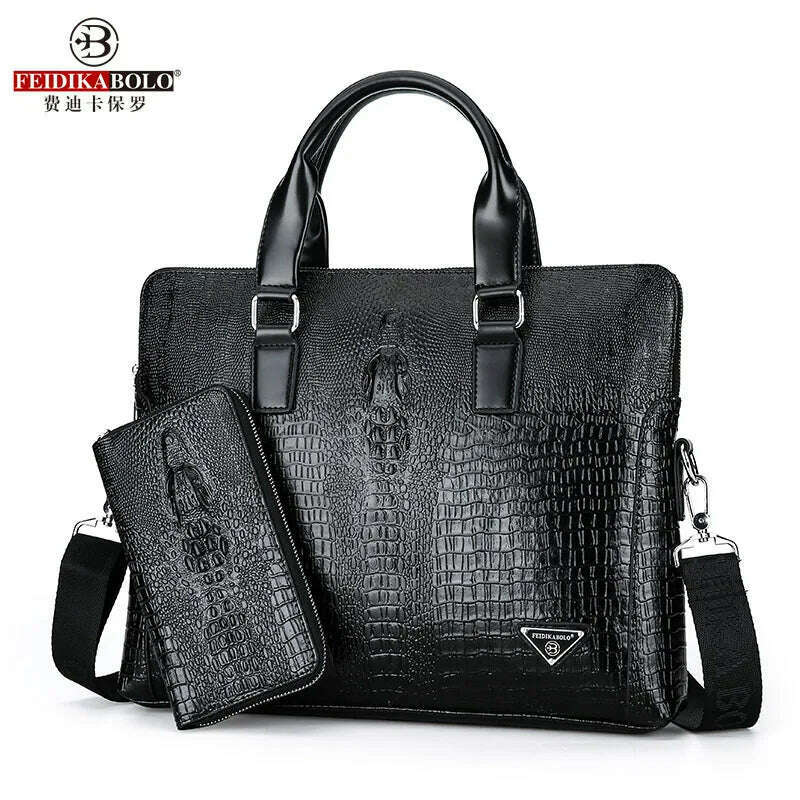 KIMLUD, FEIDIKABOLO Crocodile Men's Briefcase Luxury Black Men Handbags Messenger Bags PU Leather Man Bags Business Casual Shoulder Bag, Style Four, KIMLUD Womens Clothes