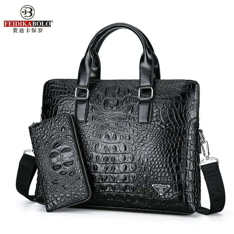 KIMLUD, FEIDIKABOLO Crocodile Men's Briefcase Luxury Black Men Handbags Messenger Bags PU Leather Man Bags Business Casual Shoulder Bag, Style Three, KIMLUD Womens Clothes