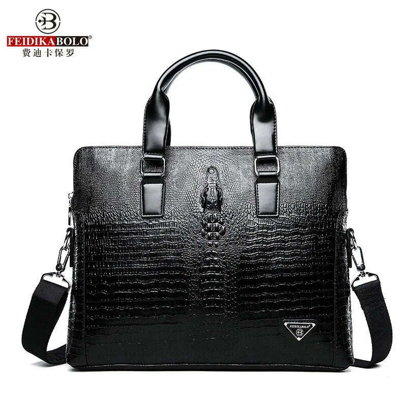 KIMLUD, FEIDIKABOLO Crocodile Men's Briefcase Luxury Black Men Handbags Messenger Bags PU Leather Man Bags Business Casual Shoulder Bag, Style Two, KIMLUD Womens Clothes