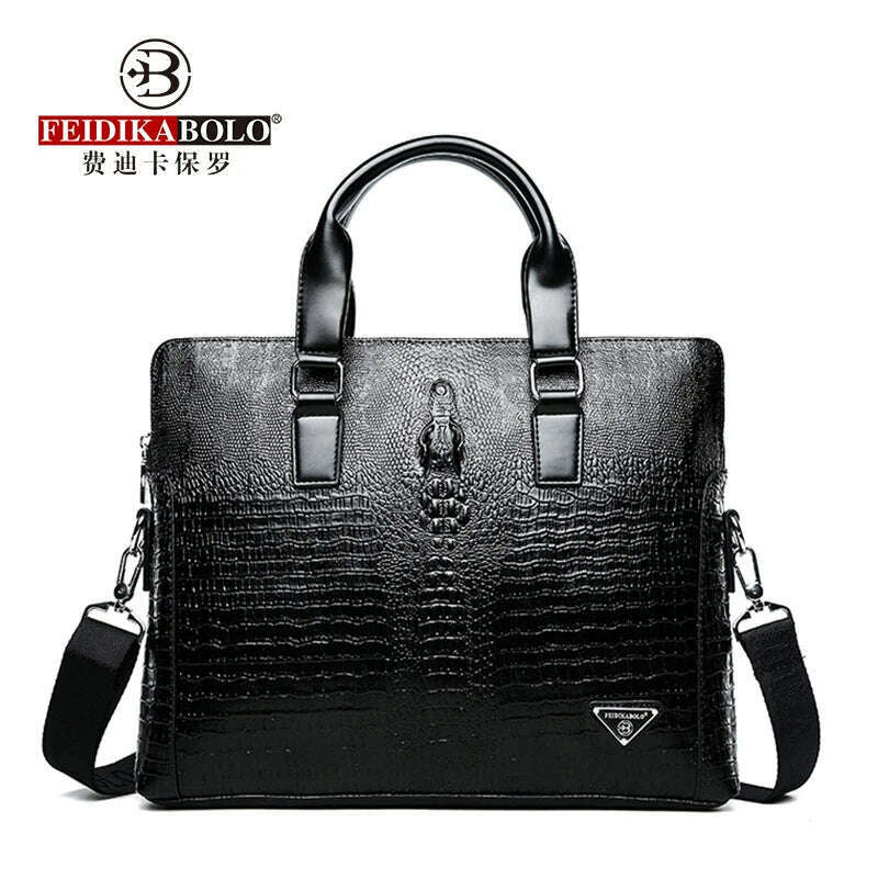 KIMLUD, FEIDIKABOLO Crocodile Men's Briefcase Luxury Black Men Handbags Messenger Bags PU Leather Man Bags Business Casual Shoulder Bag, KIMLUD Womens Clothes