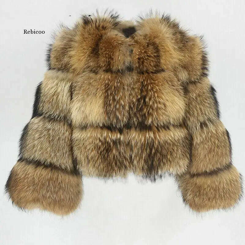 KIMLUD, Female Jacket Fur Coat Women Artificial Raccoon Fur Winter Warm Fluffy Short Jackets Cropped Natural Fur Outwear Plush Coats, 3 layers / S, KIMLUD Women's Clothes