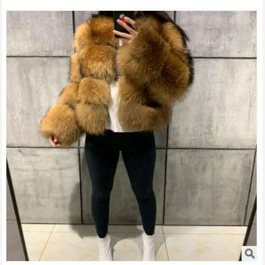 KIMLUD, Female Jacket Fur Coat Women Artificial Raccoon Fur Winter Warm Fluffy Short Jackets Cropped Natural Fur Outwear Plush Coats, 4 layers / S, KIMLUD Womens Clothes