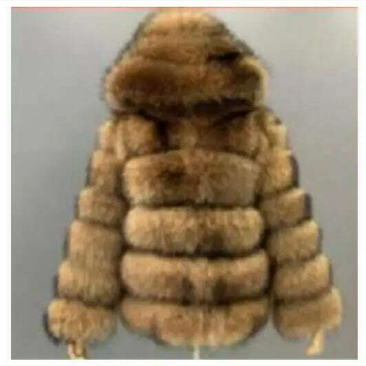 KIMLUD, Female Jacket Fur Coat Women Artificial Raccoon Fur Winter Warm Fluffy Short Jackets Cropped Natural Fur Outwear Plush Coats, 5 layers with hood / S, KIMLUD Women's Clothes