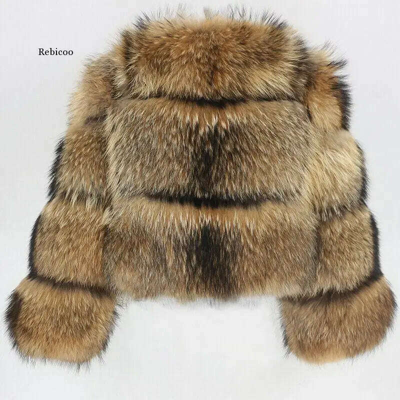 KIMLUD, Female Jacket Fur Coat Women Artificial Raccoon Fur Winter Warm Fluffy Short Jackets Cropped Natural Fur Outwear Plush Coats, KIMLUD Women's Clothes
