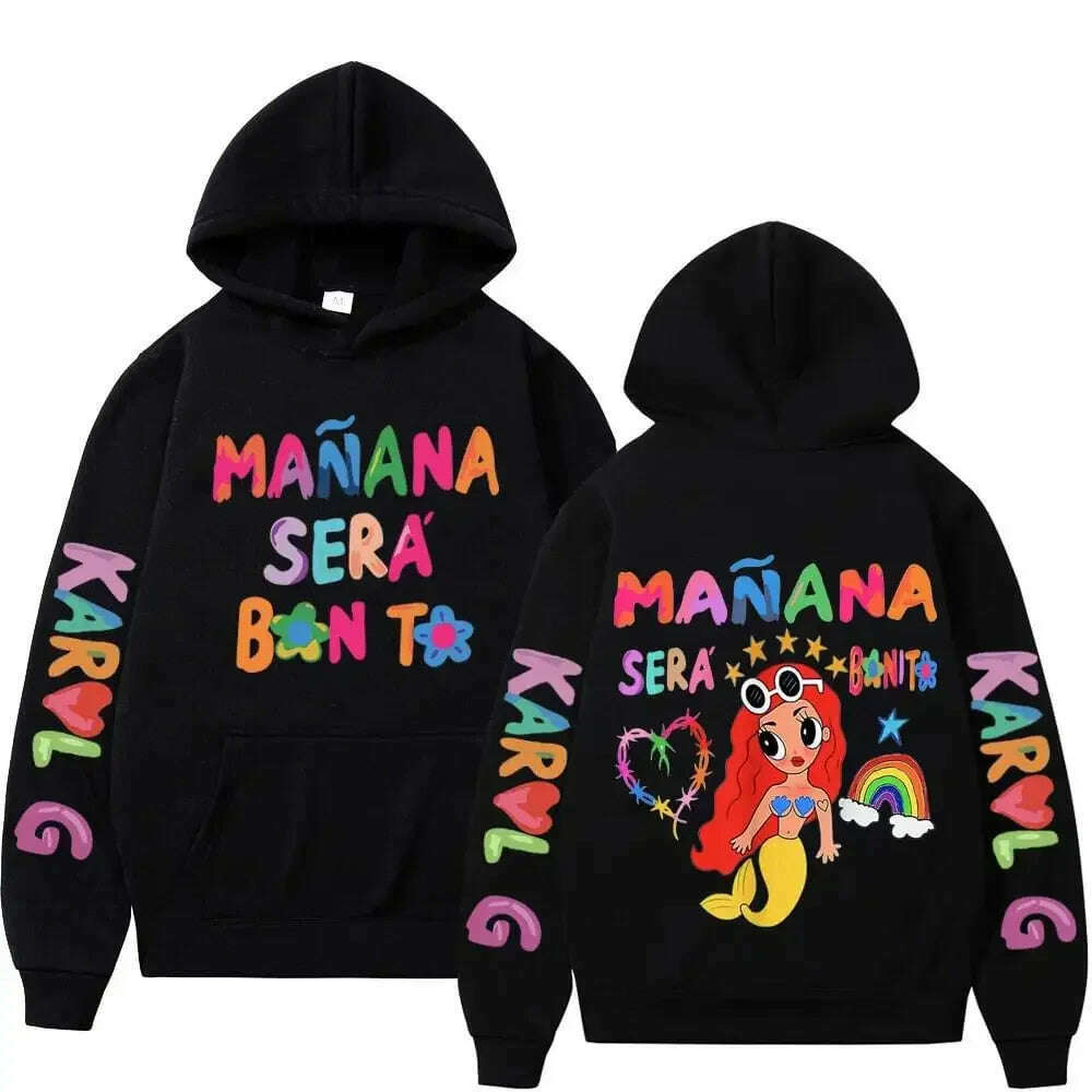 KIMLUD, Female Singer Karol G Hoodies Manana Sera Bonito Printing Hoodie Bichota Multi-colors Sweatshirts Y2k Fleece Hoody for Men Women, Black3 / S, KIMLUD APPAREL - Womens Clothes