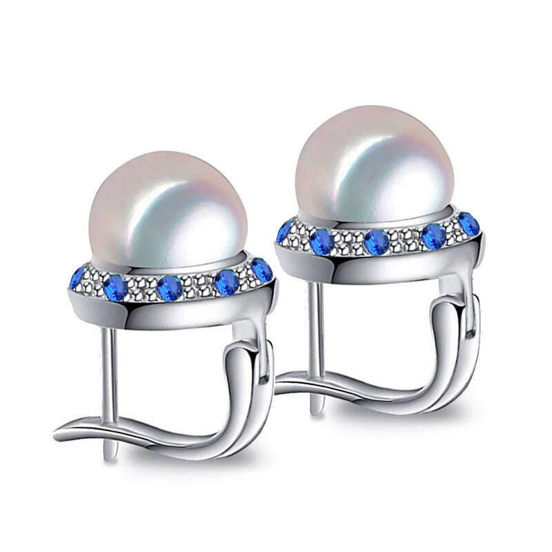 KIMLUD, FENASY 925 Sterling Silver Natural Freshwater Pearl Earrings Green Crystal Boho Stud Earrings For Women Emerald Wedding  Jewelry, G, KIMLUD APPAREL - Womens Clothes