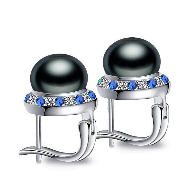 KIMLUD, FENASY 925 Sterling Silver Natural Freshwater Pearl Earrings Green Crystal Boho Stud Earrings For Women Emerald Wedding  Jewelry, H, KIMLUD APPAREL - Womens Clothes