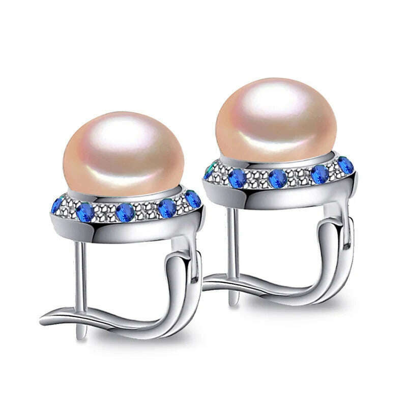 KIMLUD, FENASY 925 Sterling Silver Natural Freshwater Pearl Earrings Green Crystal Boho Stud Earrings For Women Emerald Wedding  Jewelry, K, KIMLUD APPAREL - Womens Clothes