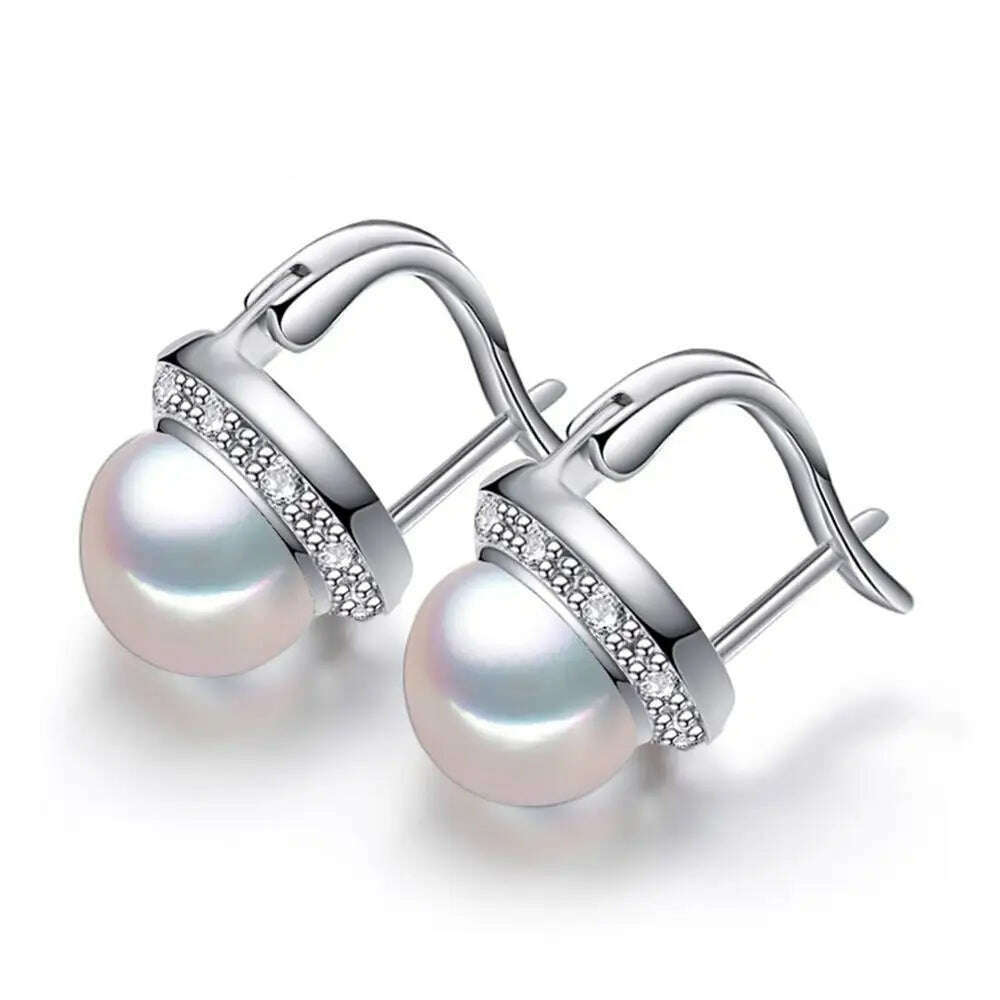 KIMLUD, FENASY 925 Sterling Silver Natural Freshwater Pearl Earrings Green Crystal Boho Stud Earrings For Women Emerald Wedding  Jewelry, D, KIMLUD APPAREL - Womens Clothes