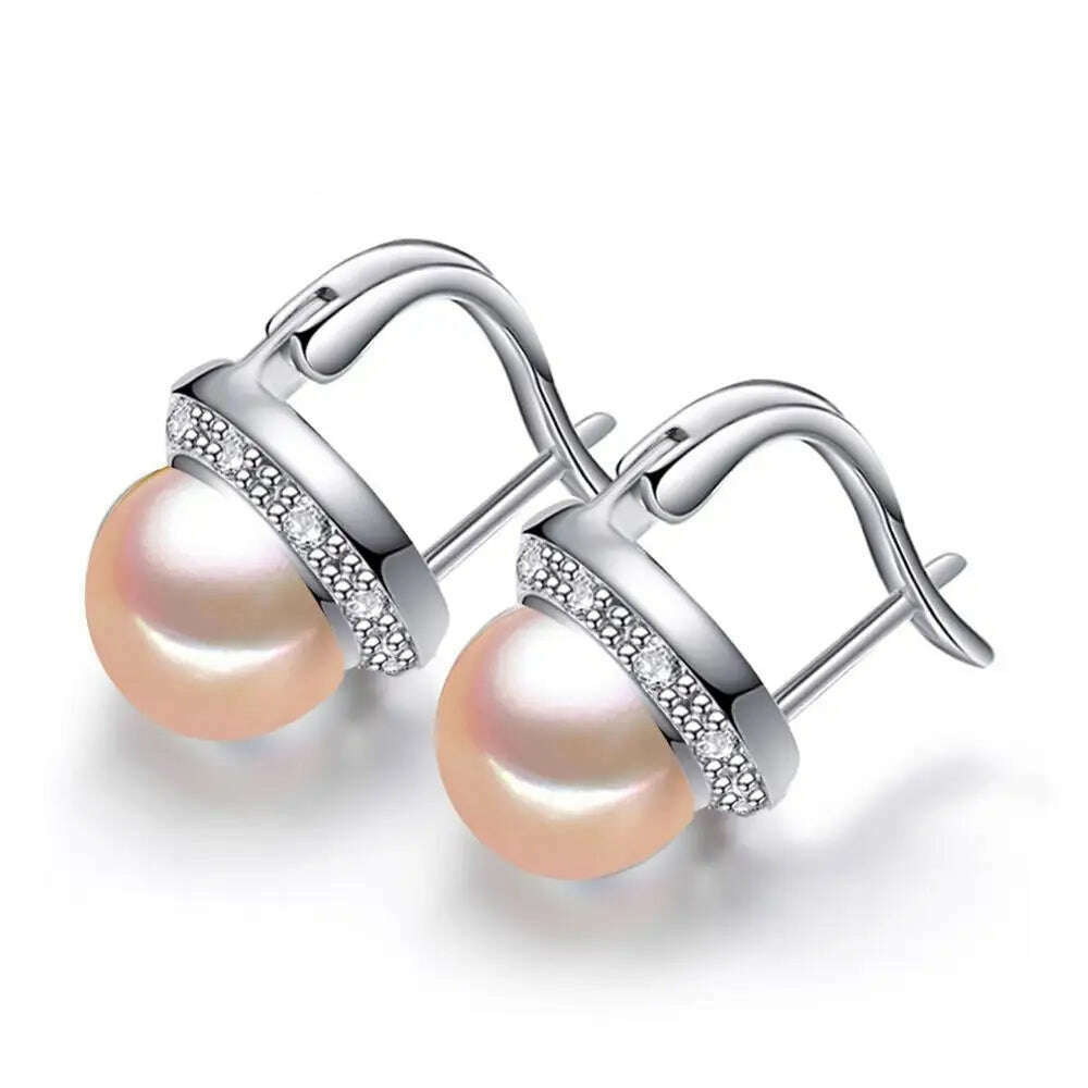 KIMLUD, FENASY 925 Sterling Silver Natural Freshwater Pearl Earrings Green Crystal Boho Stud Earrings For Women Emerald Wedding  Jewelry, F, KIMLUD APPAREL - Womens Clothes