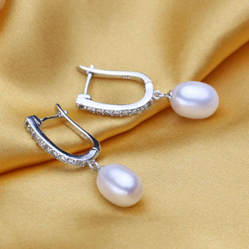 KIMLUD, FENASY Natural Freshwater Pearl Geometric Silver And Gold Color Drop Earrings Party Jewelry Wholesale Birthday Gift, KIMLUD Women's Clothes