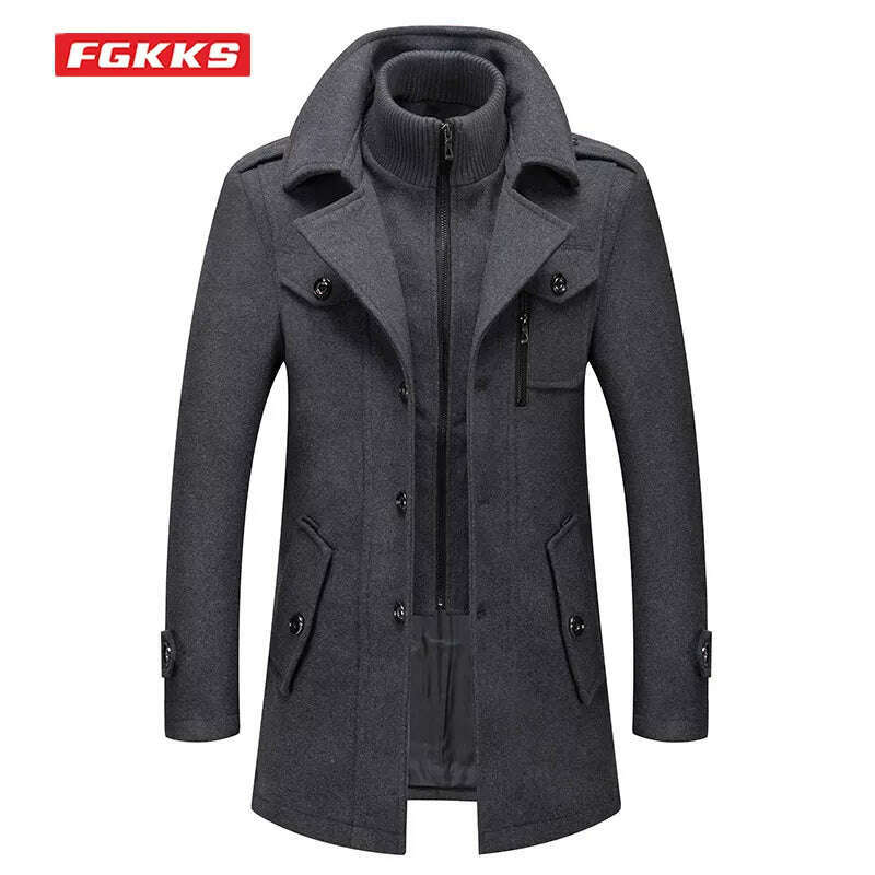 FGKKS 2022 Men's Winter Wool Coat a Winter New Cashmere Plus Cotton Thickening Warm Coat High Quality Design Wool Coat Men - KIMLUD