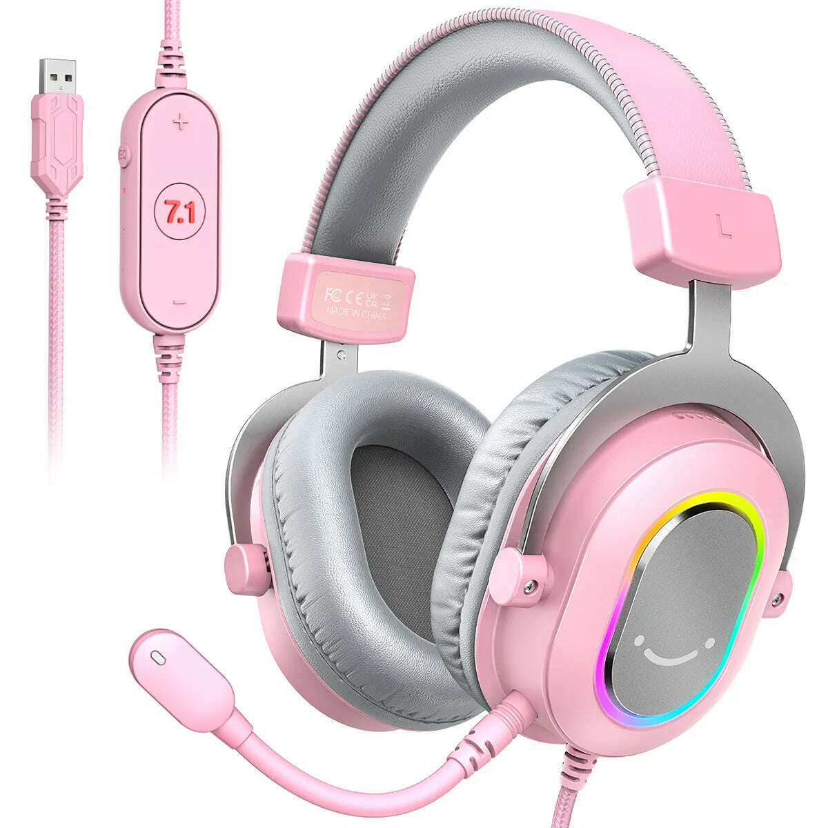 KIMLUD, FIFINE RGB Gaming Headset with 7.1 Surround Sound/3-EQ/MIC,Over-ear Headphone with In-line Control for PC PS4 PS5 Ampligame-H6W, Pink, KIMLUD Womens Clothes