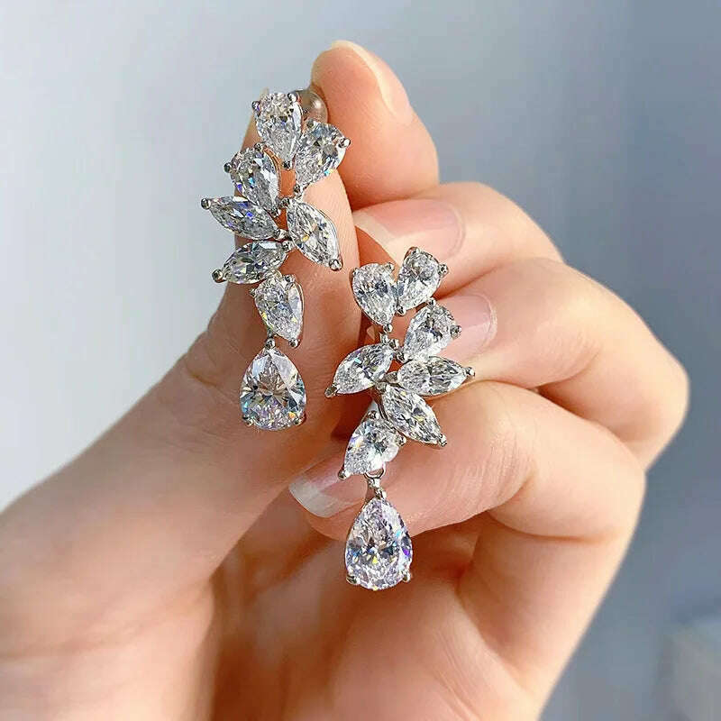 KIMLUD, Fine Moissanite Diamond Dangle Earring 100% Real 925 sterling silver Wedding Drop Earrings for Women Promise Engagement Jewelry, Default Title, KIMLUD Women's Clothes