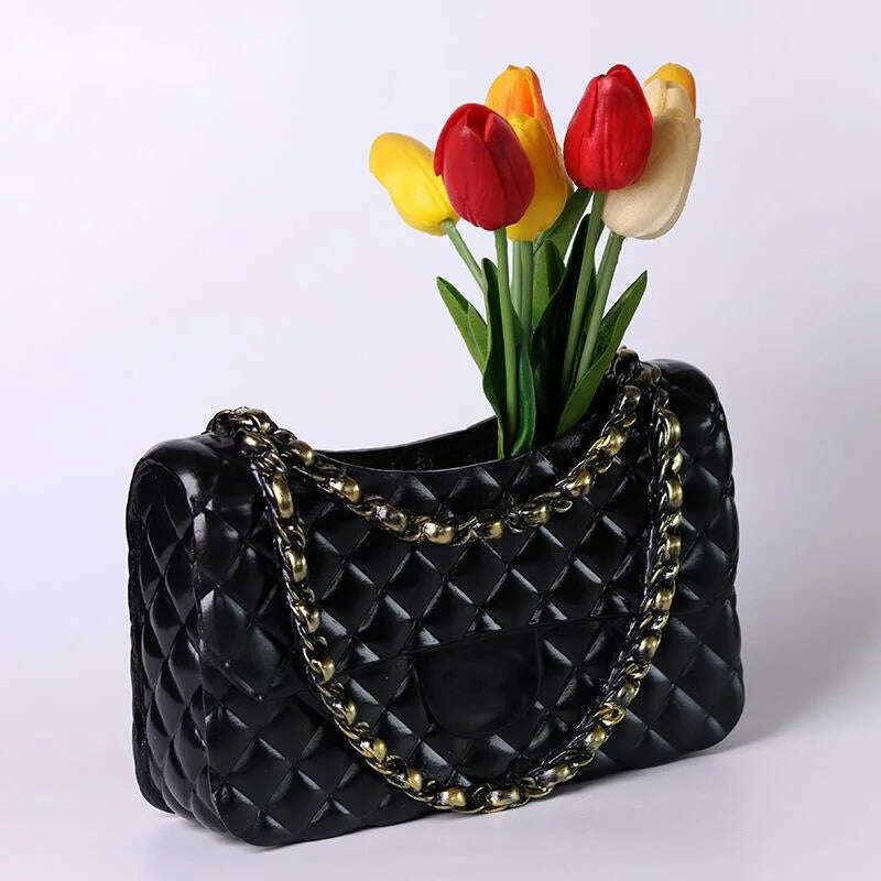 KIMLUD, Flap Handbag Purse Vase Resin Bags Flower Pot Ceramic Bag Shaped Flower Pot Flower Container Living Room Deocr, Black, KIMLUD APPAREL - Womens Clothes