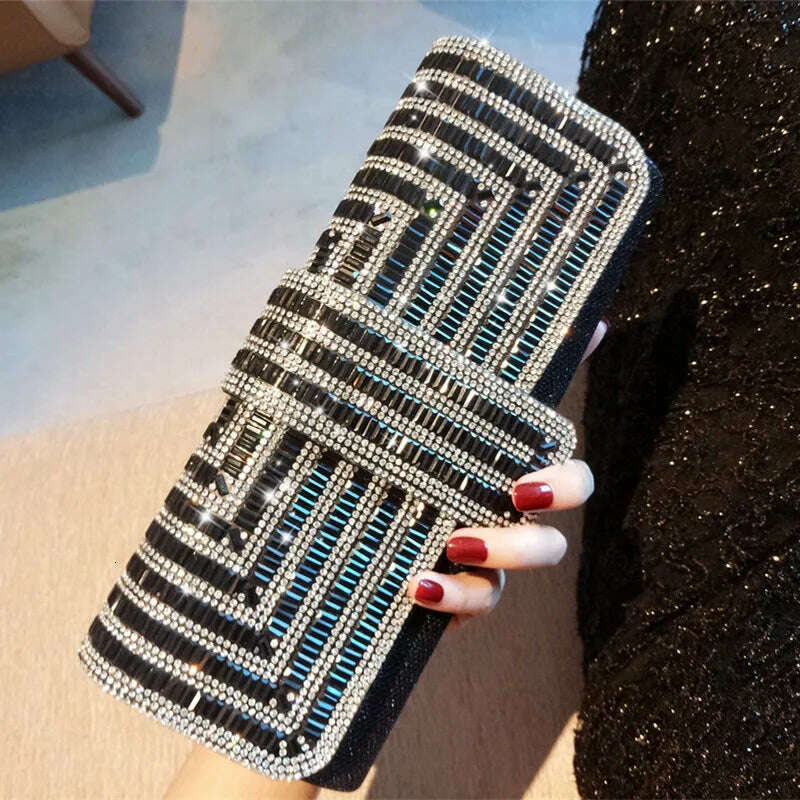 KIMLUD, Flash Purses And Handbag Woman 2022 Rhinestone Luxury Small Handbags Femme Chain Banquet Package Messenger Quality Clutch Bag, drill Bag Black, KIMLUD APPAREL - Womens Clothes
