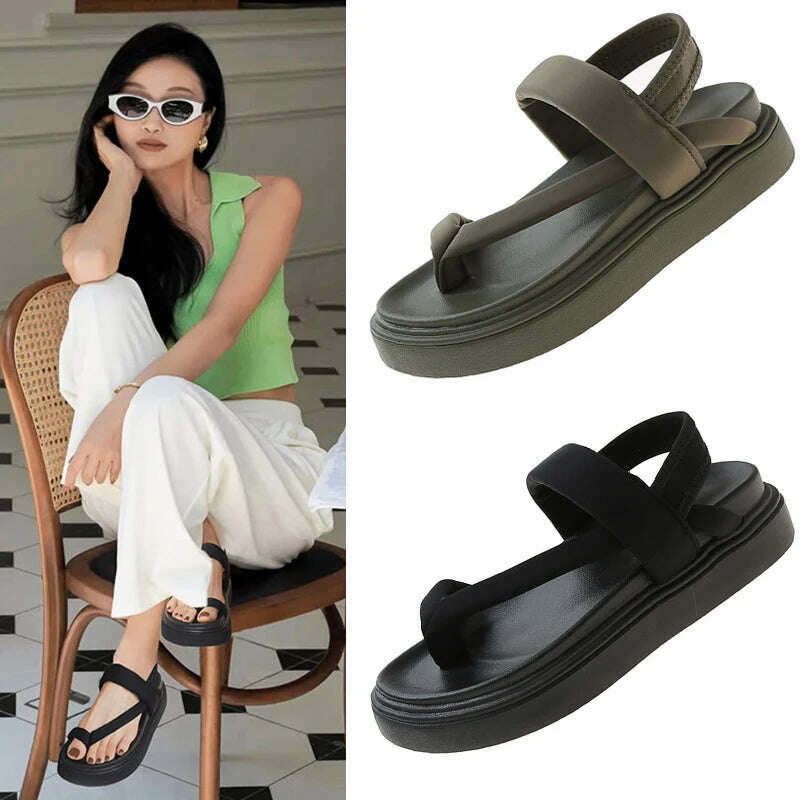KIMLUD, Flat Platform Sandals Women Summer Fashion Flip Flops Shoes With Footbed Lady Flat Heel Rome Sandals Beach Shoes, KIMLUD Womens Clothes