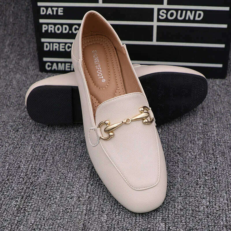 KIMLUD, Flat Shoes Women's 2022 New Breathable Small Leather Shoes Comfortable Lefu Shoes Fashionable Metal Buckle Casual Women's Shoes, KIMLUD Women's Clothes
