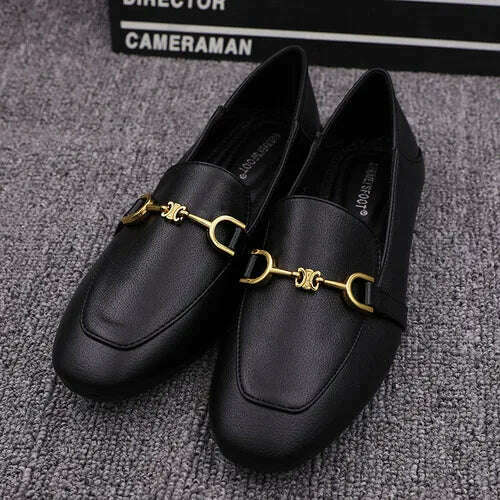 KIMLUD, Flat Shoes Women's 2022 New Breathable Small Leather Shoes Comfortable Lefu Shoes Fashionable Metal Buckle Casual Women's Shoes, KIMLUD Women's Clothes