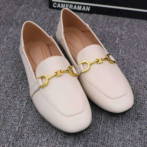KIMLUD, Flat Shoes Women's 2022 New Breathable Small Leather Shoes Comfortable Lefu Shoes Fashionable Metal Buckle Casual Women's Shoes, 6 / 41, KIMLUD Women's Clothes
