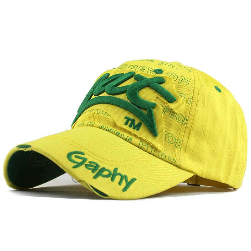 KIMLUD, [FLB] Wholesale Snapback Hats Baseball Cap Hats Hip Hop Fitted Cheap Hats For Men Women Gorras Curved Brim Hats Damage Cap F248, F248 Yellow Green, KIMLUD APPAREL - Womens Clothes
