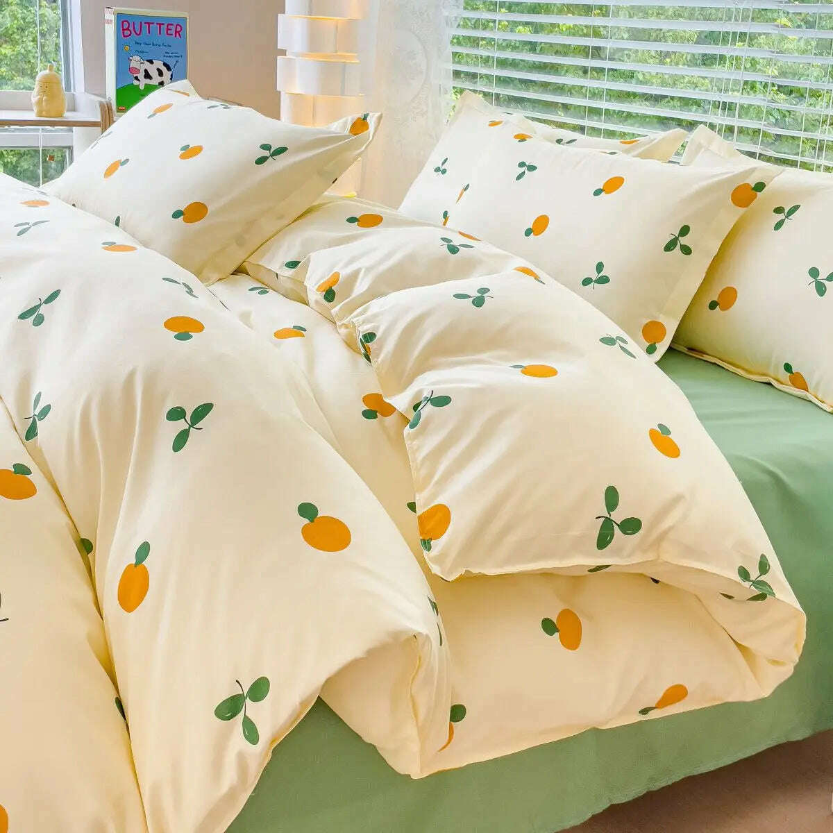 Floral Blue Bedding Set No Filler Ins Style Duvet Cover Pillowcase Flat Sheet Single Twin Queen Size Boys Girls Bed Linens - KIMLUD