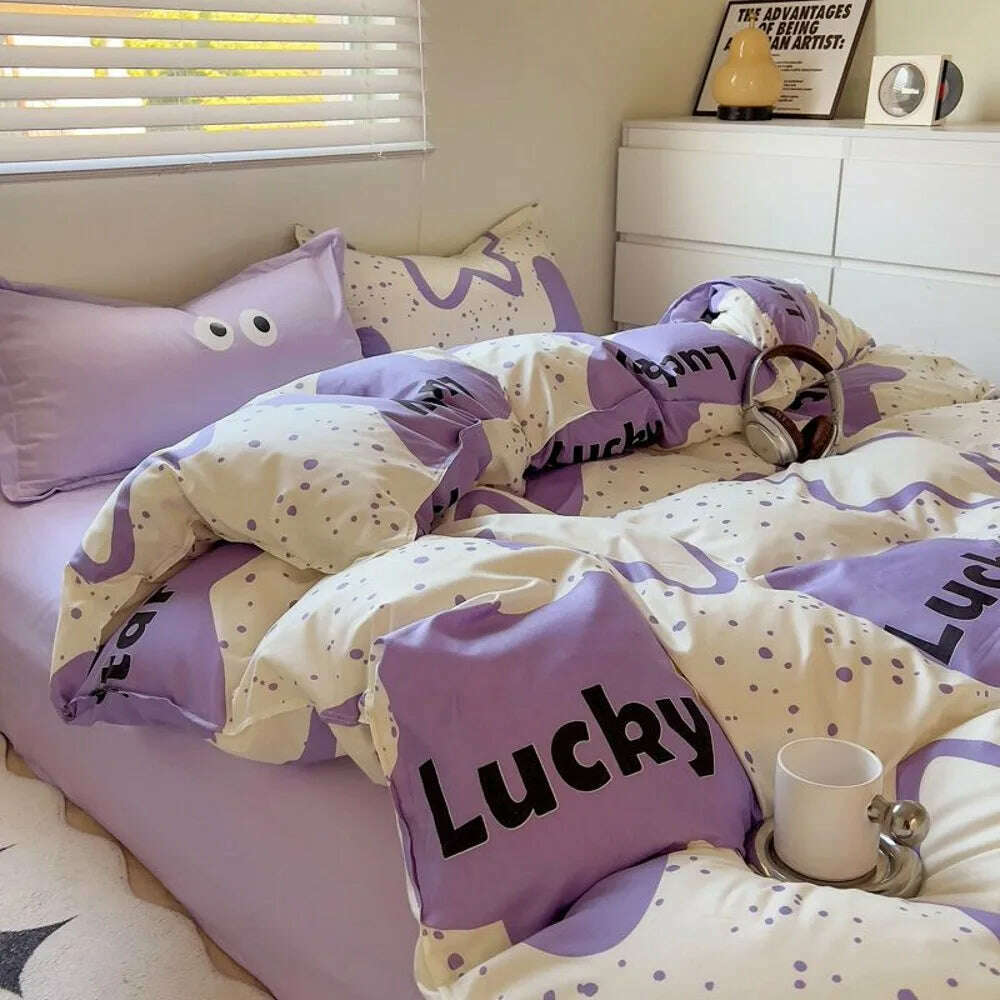 Floral Blue Bedding Set No Filler Ins Style Duvet Cover Pillowcase Flat Sheet Single Twin Queen Size Boys Girls Bed Linens - KIMLUD
