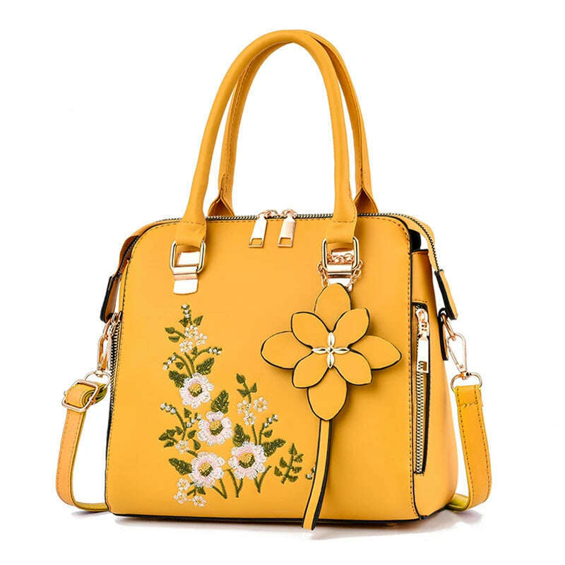 KIMLUD, Floral Detail Shoulder Bag, Trendy Zipper Handbag For Work, Casual Crossbody Bag, Women's Floral Decor Purse, KIMLUD Womens Clothes