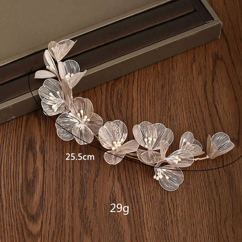 Flower Hairband Bridal Hair Jewelry Pearl Crystal Headband Birthday Party Tiara Wedding Hair Accessories For Women Marrige Crown - KIMLUD