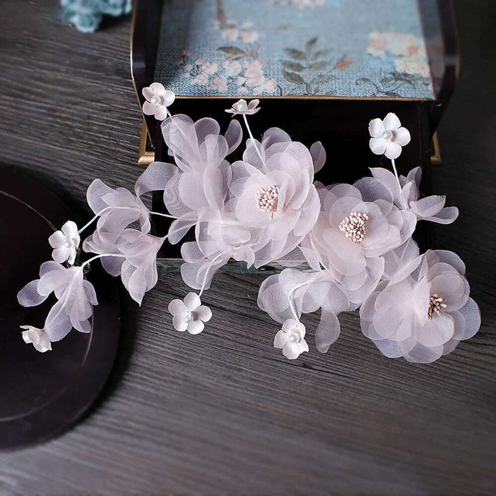 Flower Hairband Bridal Hair Jewelry Pearl Crystal Headband Birthday Party Tiara Wedding Hair Accessories For Women Marrige Crown - KIMLUD