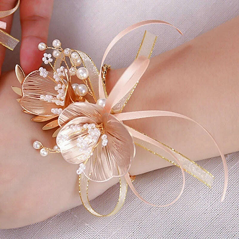 KIMLUD, Flower Hairband Bridal Hair Jewelry Pearl Crystal Headband Birthday Party Tiara Wedding Hair Accessories For Women Marrige Crown, wrist flower, KIMLUD Womens Clothes