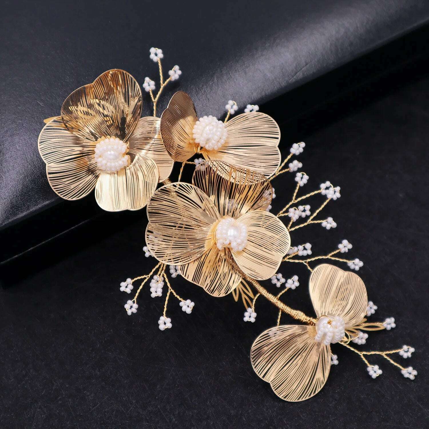 Flower Hairband Bridal Hair Jewelry Pearl Crystal Headband Birthday Party Tiara Wedding Hair Accessories For Women Marrige Crown - KIMLUD