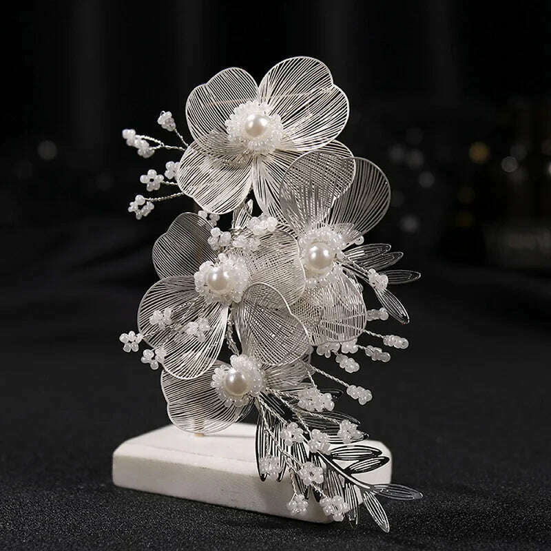 Flower Hairband Bridal Hair Jewelry Pearl Crystal Headband Birthday Party Tiara Wedding Hair Accessories For Women Marrige Crown - KIMLUD