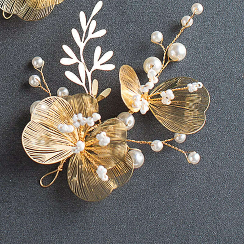 Flower Hairband Bridal Hair Jewelry Pearl Crystal Headband Birthday Party Tiara Wedding Hair Accessories For Women Marrige Crown - KIMLUD