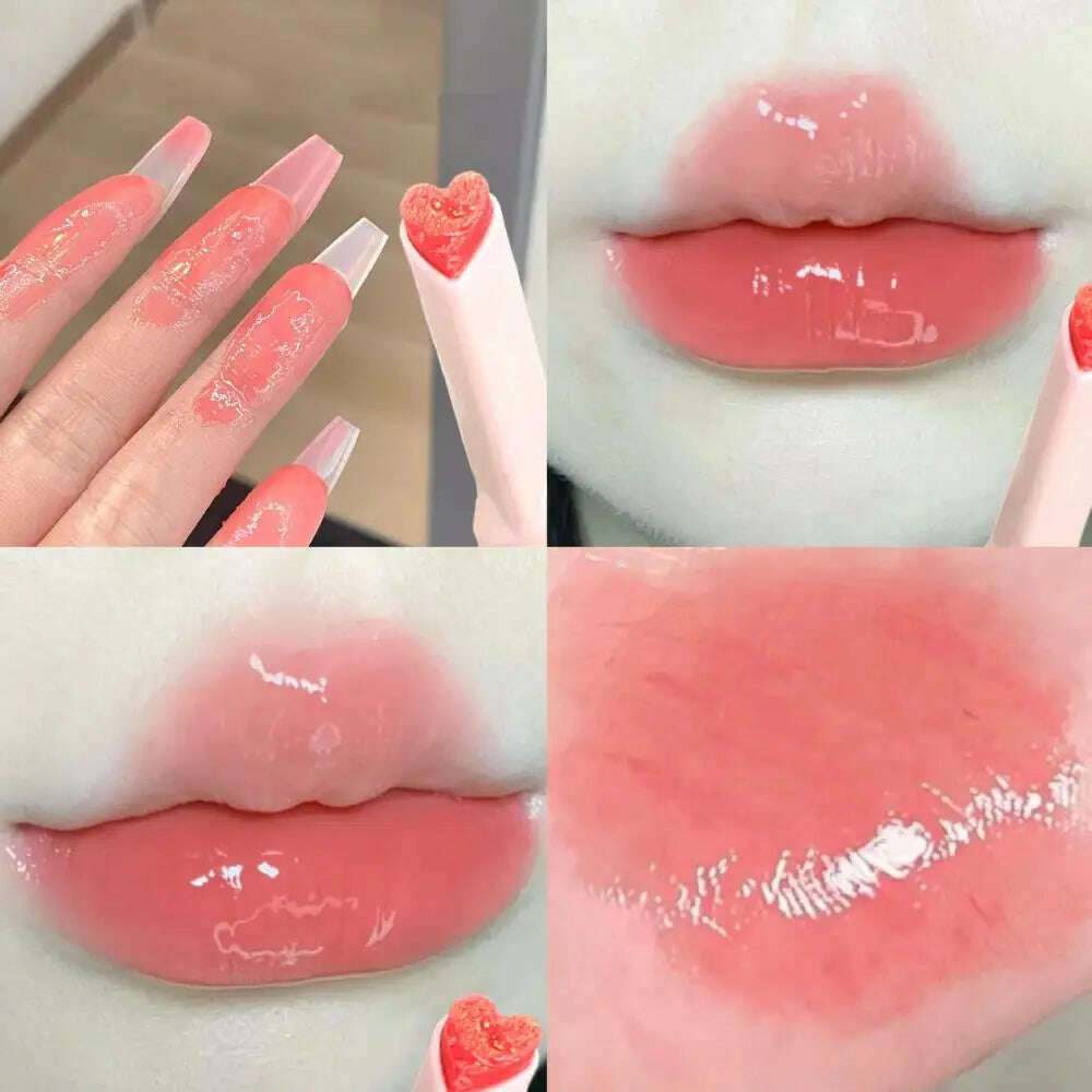 KIMLUD, Flower Jelly Lipstick Makeup Love Shape Lip Mirror Water Light Long-lasting Moisture Lipgloss Women Professional Beauty Cosmetic, KIMLUD Womens Clothes