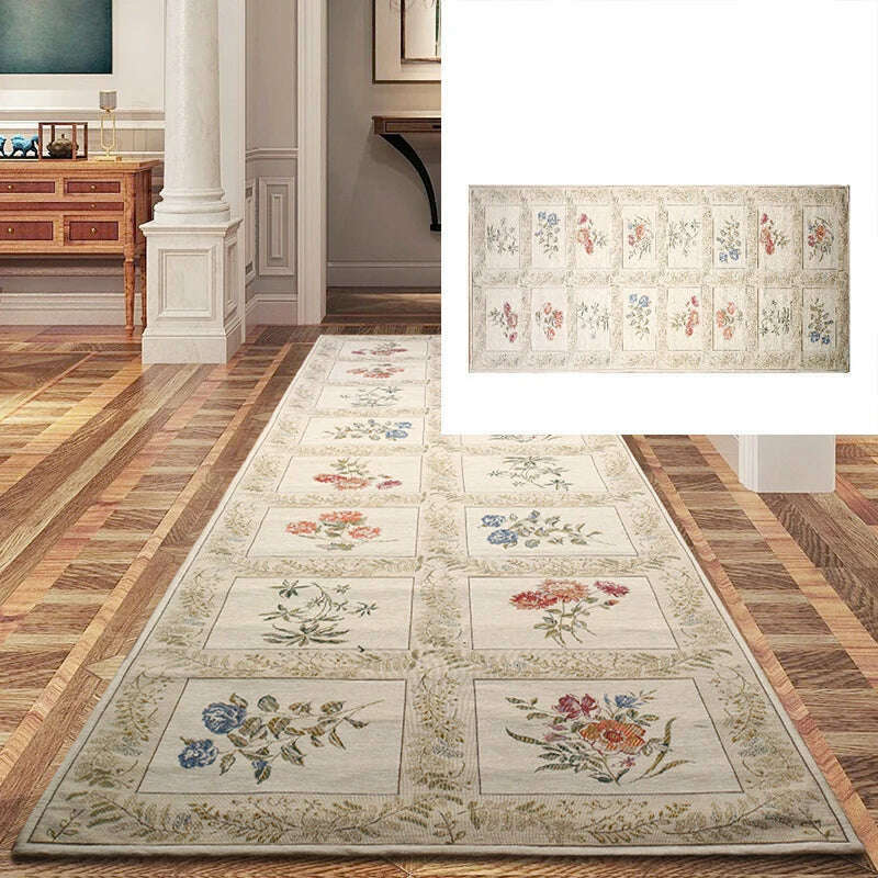 KIMLUD, Flower Long Hallway Carpet Home Bedside Balcony Floor Mat Pastoral Corridor Area Rug Home Hotel Aisle Runners Carpet Europe Rug, KIMLUD Womens Clothes