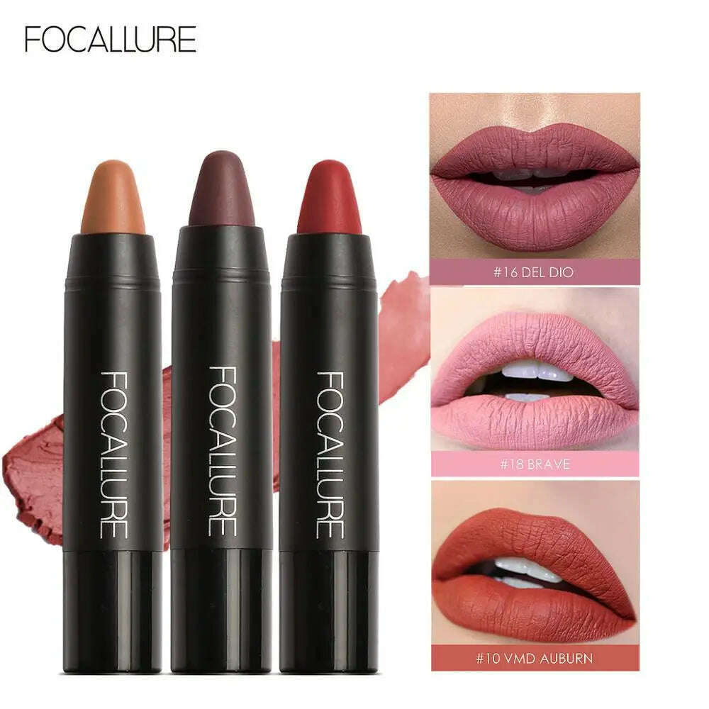 KIMLUD, Focallure Matte Lipstick 19 Colors Waterproof Matte Lipsticks Soft Texture Lip Stick Cosmetic Sext Red Nude Lip Makeup Batom, KIMLUD Womens Clothes