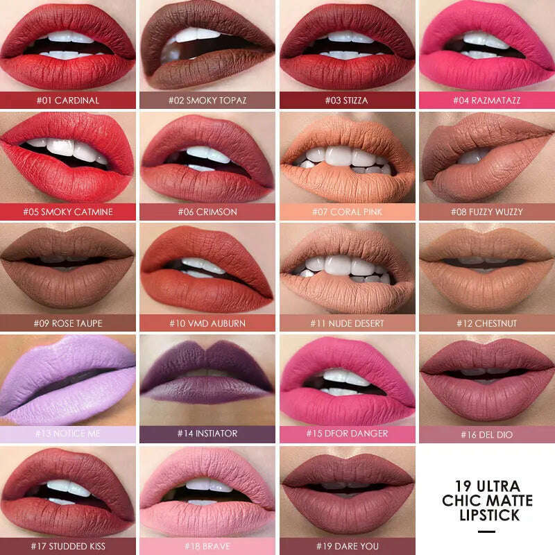 KIMLUD, Focallure Matte Lipstick 19 Colors Waterproof Matte Lipsticks Soft Texture Lip Stick Cosmetic Sext Red Nude Lip Makeup Batom, KIMLUD Women's Clothes
