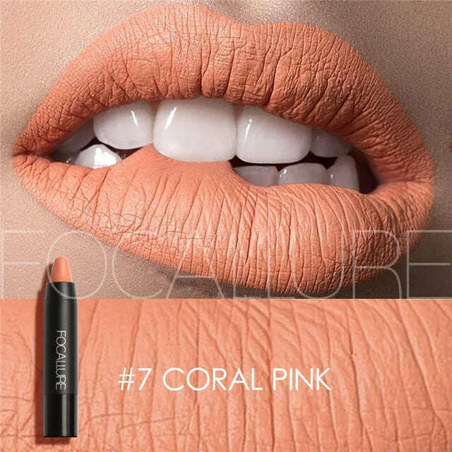 KIMLUD, Focallure Matte Lipstick 19 Colors Waterproof Matte Lipsticks Soft Texture Lip Stick Cosmetic Sext Red Nude Lip Makeup Batom, 07, KIMLUD Womens Clothes