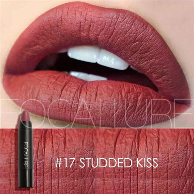 KIMLUD, Focallure Matte Lipstick 19 Colors Waterproof Matte Lipsticks Soft Texture Lip Stick Cosmetic Sext Red Nude Lip Makeup Batom, 17, KIMLUD Womens Clothes