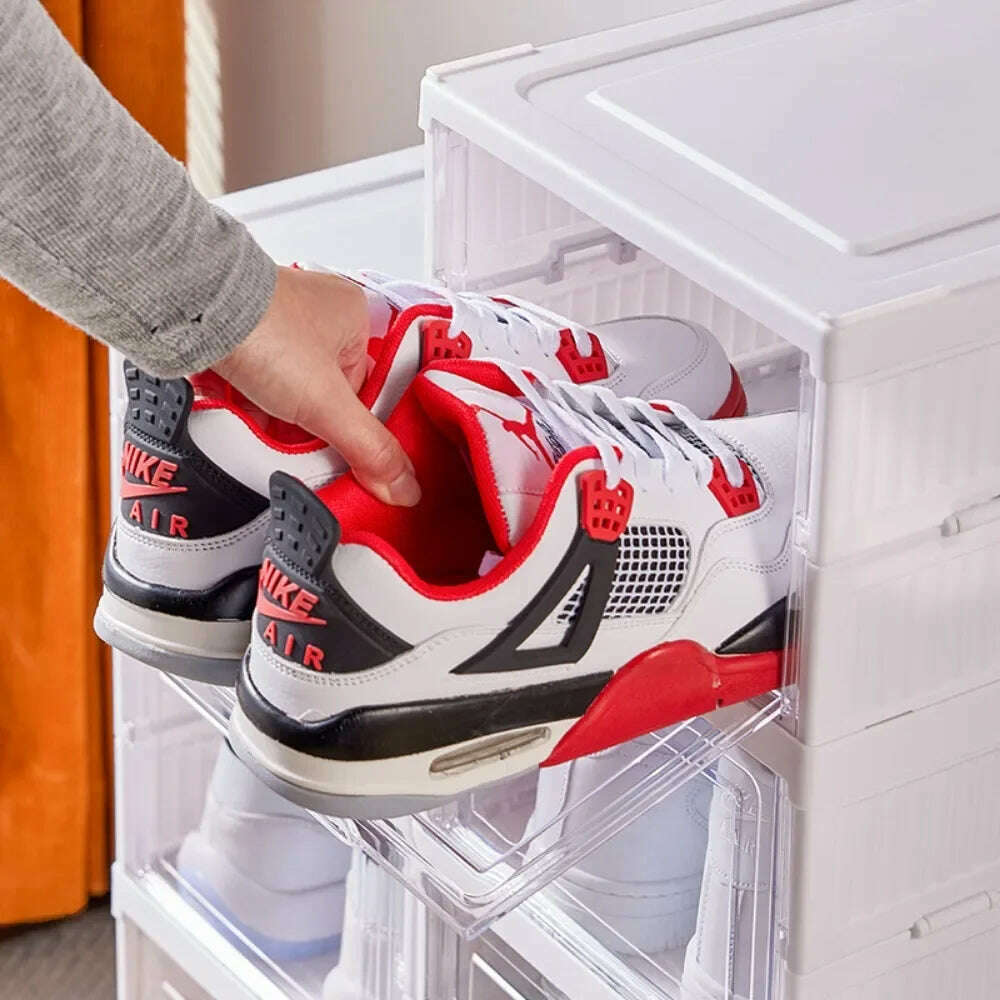 Foldable Shoe Rack Organizer 6 Layers Transparent Tackie Box Collapsible Home Sneaker Storage Stackable Shoes Cabinet For Closet - KIMLUD