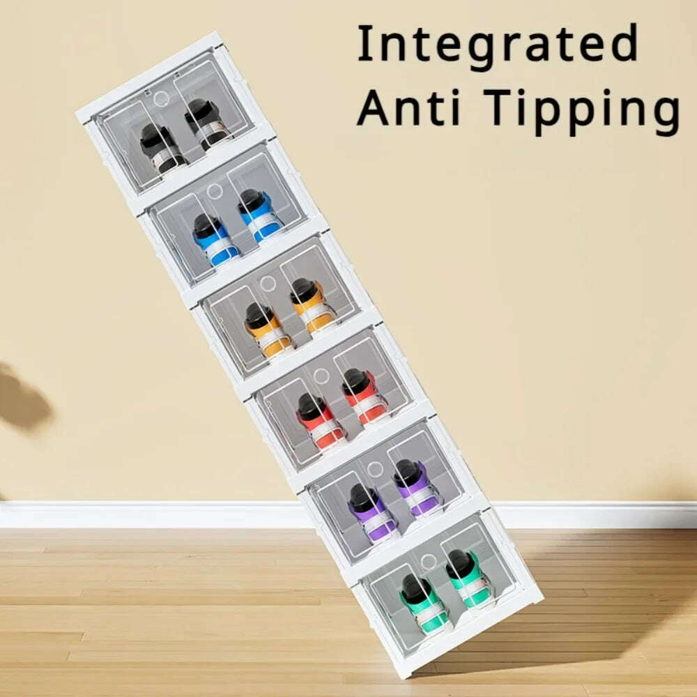 Foldable Shoe Storage Box Stackable Dustproof Transparent Living Room Sneaker Cabinet For Closet Multi Layer Cubby Shoes Rack - KIMLUD