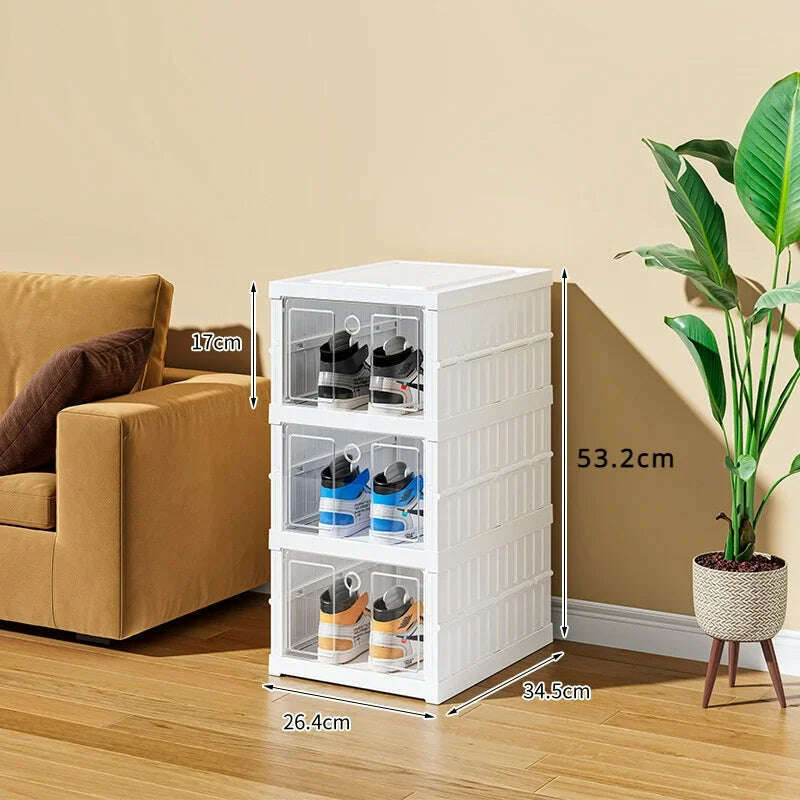 Foldable Shoe Storage Box Stackable Dustproof Transparent Living Room Sneaker Cabinet For Closet Multi Layer Cubby Shoes Rack - KIMLUD