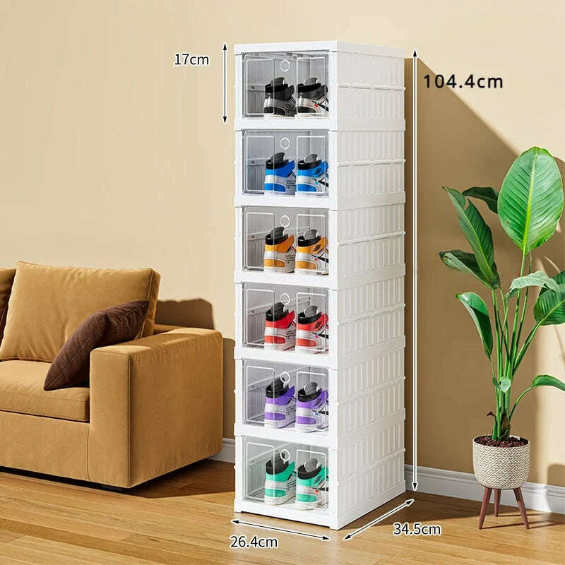 Foldable Shoe Storage Box Stackable Dustproof Transparent Living Room Sneaker Cabinet For Closet Multi Layer Cubby Shoes Rack - KIMLUD